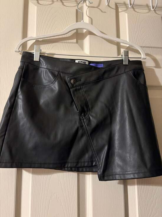 Future Collective Dresses & Skirts - Future Collective Kahlana Barfield Brown Faux Leather Asymmetrical Mini Skirt
